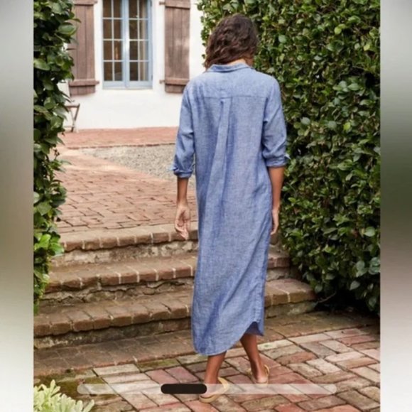 Frank & Eileen Rory Long Sleeve Linen Shirtdress dress Size: S FAMOUS BLUE - Picture 9 of 15